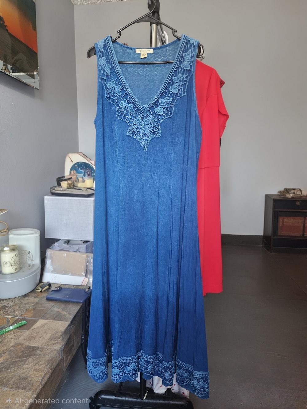 Studio West Blue Crochet-Trim Sleeveless Maxi Dress P2p 21